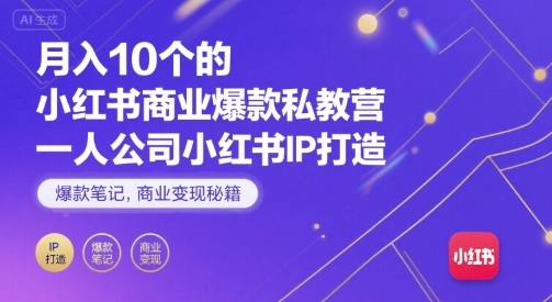 月入10个的小红书商业爆款私教营，一人公司小红书IP打造，爆款笔记，商业变现秘籍|无忧资源社