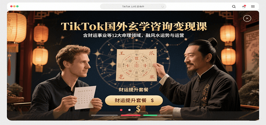 TikTok国外玄学咨询变现课，含财运事业等12大命理领域，融风水运势与运营|无忧资源社