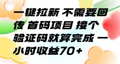 一键拉新 不需要回传 首码项目 接个验证码就算完成 一小时收益70+【揭秘】|无忧资源社