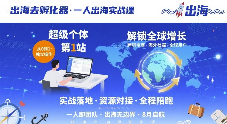 出海去孵化器，一人出海实战课，​超级个体第1站，解锁全球增长|无忧资源社
