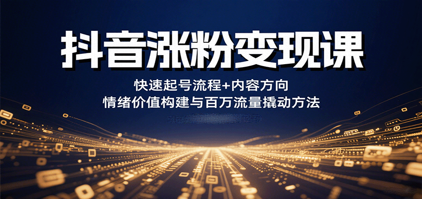 抖音涨粉变现课，快速起号流程+内容方向+情绪价值构建与百万流量撬动方法|无忧资源社
