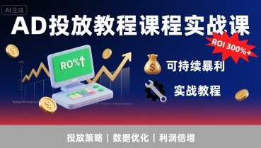 AD投放教程课程实战课，实现广告ROI300%+可持续暴利|无忧资源社