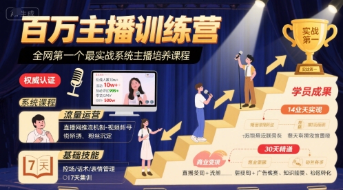 百万主播训练营，全网第一个最实战系统主播培养课程|无忧资源社