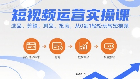 短视频运营实操课，选品、剪辑、测品、投流，从0到1轻松玩转短视频|无忧资源社