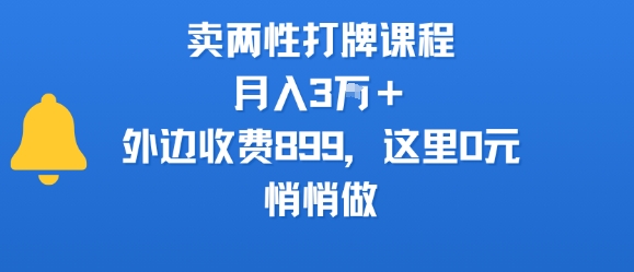 卖两性打牌课程，月入3W+外边收费899的课程，这里0元，悄悄做|无忧资源社