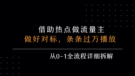 借力热点，乘顺风车玩流量主，条条过万播放， 每月收益5k+，从0-1全流程详细拆解|无忧资源社