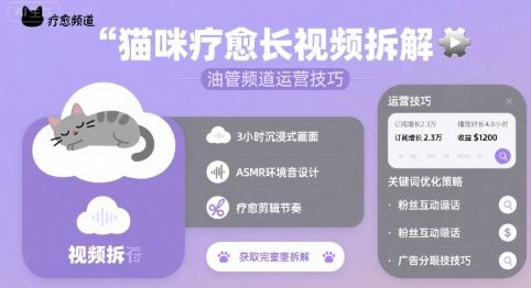 猫咪疗愈长视频拆解 &油管频道运营技巧|无忧资源社