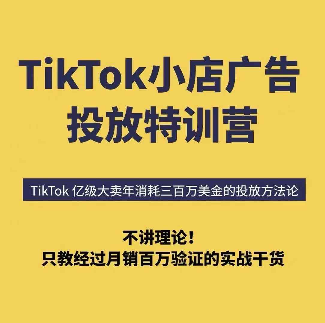 TikTok小店广告投放特训营，6天破局计划专治各种“投不动”，教你经过月销百万验证的实战干货|无忧资源社