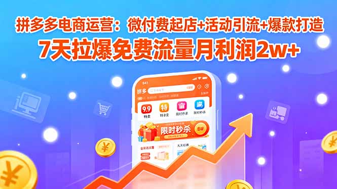 （15960期）拼多多电商运营：微付费起店+活动引流+爆款打造 7天拉爆免费流量月利润2w+|无忧资源社