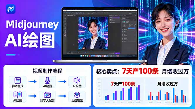 （16049期）AI绘图照片开口说话视频制作：Midjourney+数字人，7天产100条月增收过万|无忧资源社