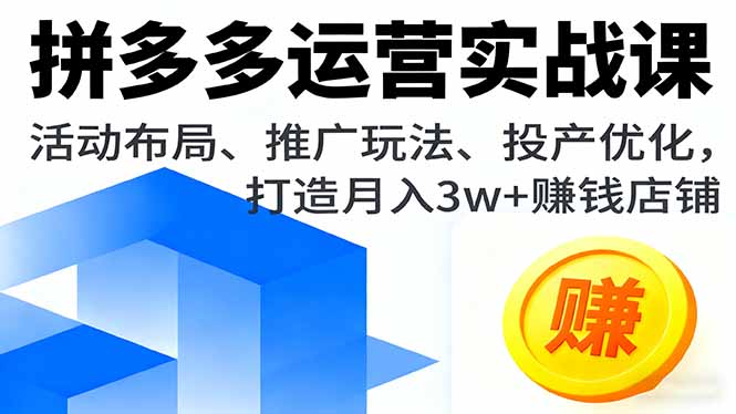 （16135期）拼多多运营实战课，活动布局、推广玩法、投产优化，打造月入3w+赚钱店铺|无忧资源社