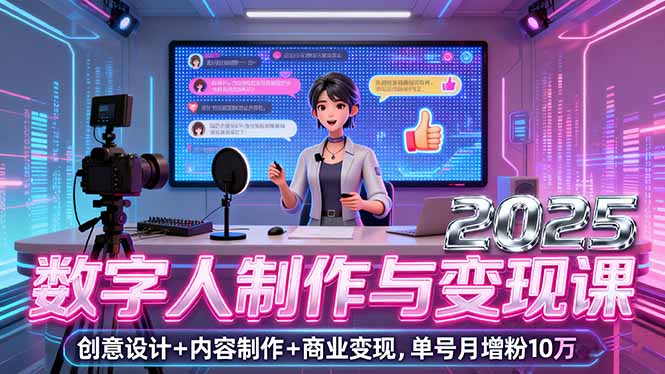 （16032期）2025数字人制作与变现课，创意设计+内容制作+商业变现，单号月增粉10万+|无忧资源社