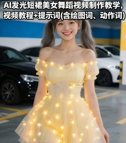 AI发光短裙美女舞蹈视频制作教学，视频教程+提示词(含绘图词、动作词)|无忧资源社
