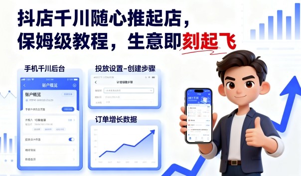 抖店千川随心推起店，保姆级教程，生意即刻起飞|无忧资源社