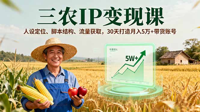 （16044期）三农IP变现课，人设定位、脚本结构、流量获取，30天打造月入5万+带货账号|无忧资源社