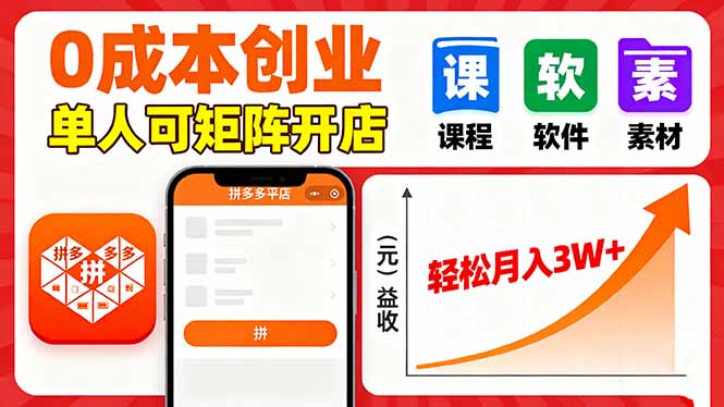 （16047期）拼多多虚拟电商，0成本，单人可矩阵开店，轻松月入3W+|无忧资源社