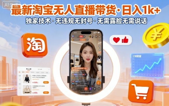 最新淘宝无人直播带货，日入1k+，独家技术，无违规无封号，无需露脸无需说话【揭秘】|无忧资源社