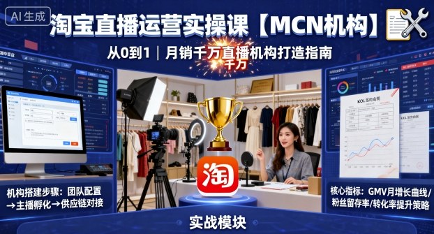 淘宝直播运营实操课【MCN机构】，从0到1做一家月销千W的直播机构|无忧资源社