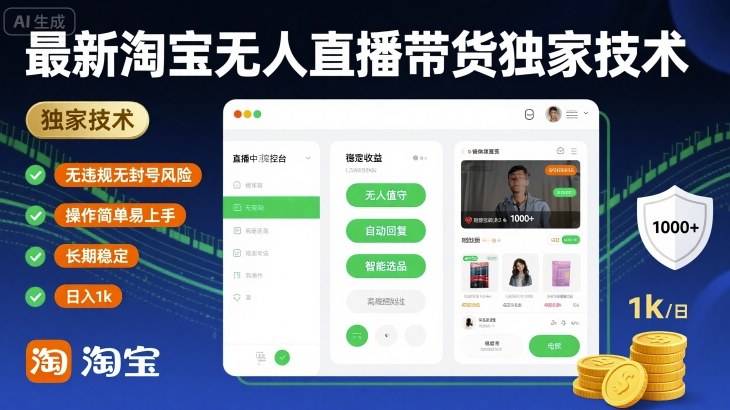 最新淘宝无人直播带货独家技术，无违规无封号风险，操作简单易上手，长期稳定日入1k【揭秘】|无忧资源社