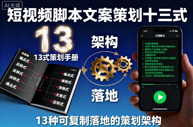 短视频脚本文案策划十三式，13种可复制落地的策划架构|无忧资源社