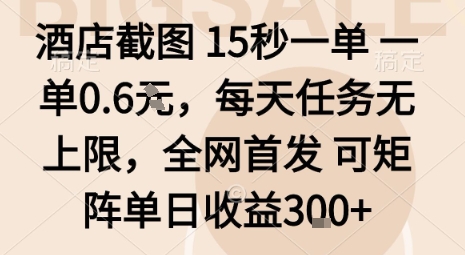 酒店截图15秒一单，一单0.6米，每天任务无上限，全网首发可矩阵单日收益3张【揭秘】|无忧资源社