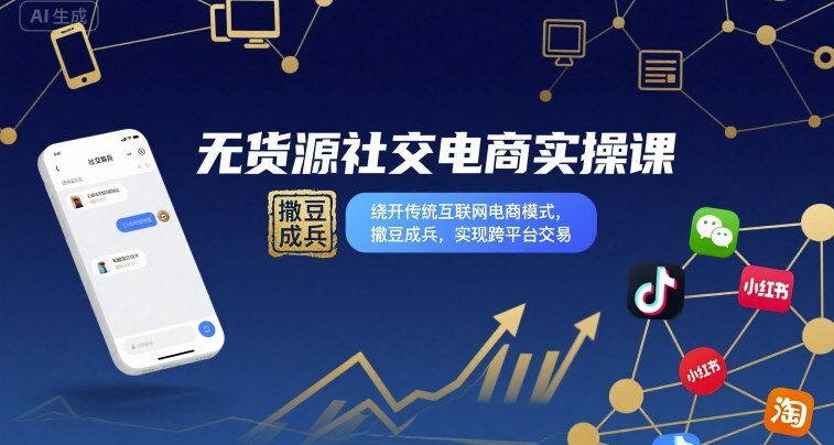 无货源社交电商实操课，绕开传统互联网电商模式，撒豆成兵，实现跨平台交易|无忧资源社