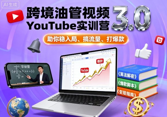 跨境油管视频YouTube实训营3.0，助你稳入局、搞流量、打爆款|无忧资源社