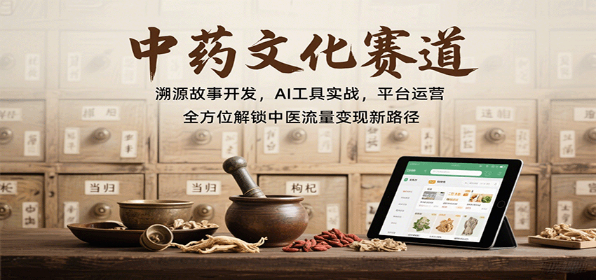 中药文化赛道：溯源故事开发，AI工具实战，平台运营，全方位解锁中医流量变现新路径|无忧资源社