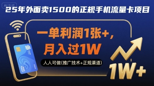 25年外面卖1500的正规手机流量卡项目,一单利润1张+,月入过1W,人人可做(推广技术+正规渠道)【揭秘】|无忧资源社
