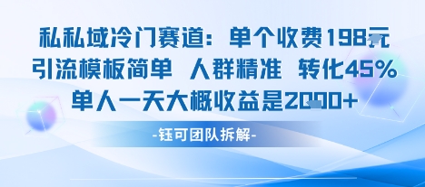 私域冷门赛道单个收费198米引流模板简单人群精准 45%的转化率单人一天大概收益多张|无忧资源社