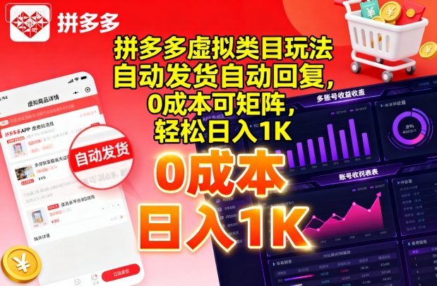 拼多多虚拟类目玩法，自动发货自动回复，0成本可矩阵，轻松日入1K【揭秘】|无忧资源社