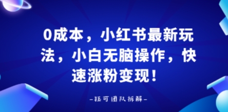 0成本，小红书最新玩法，小白无脑操作，快速涨粉变现|无忧资源社