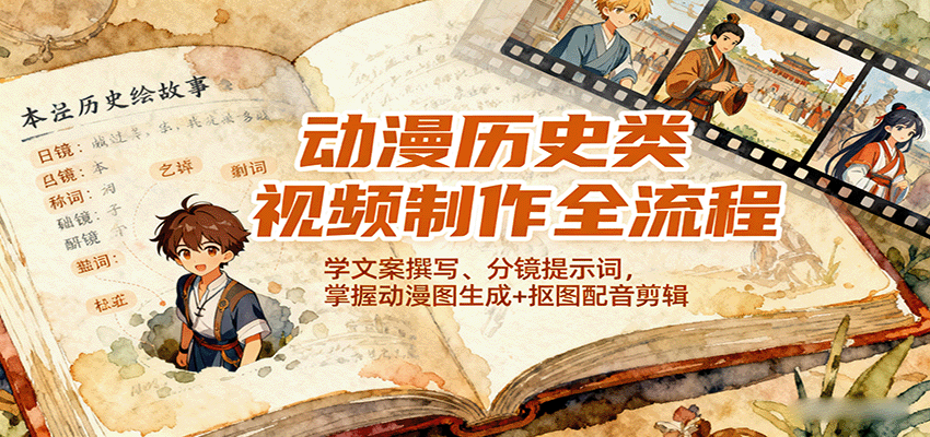 动漫历史类视频制作全流程，学文案撰写、分镜提示词，掌握动漫图生成+抠图配音剪辑|无忧资源社