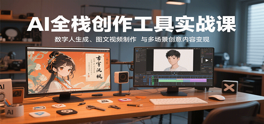 AI全栈创作工具实战课：数字人生成、图文视频制作与多场景创意内容变现|无忧资源社