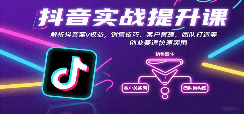 抖音实战提升课：解析抖音蓝v权益，销售技巧、客户管理、团队打造等创业赛道快速突围|无忧资源社