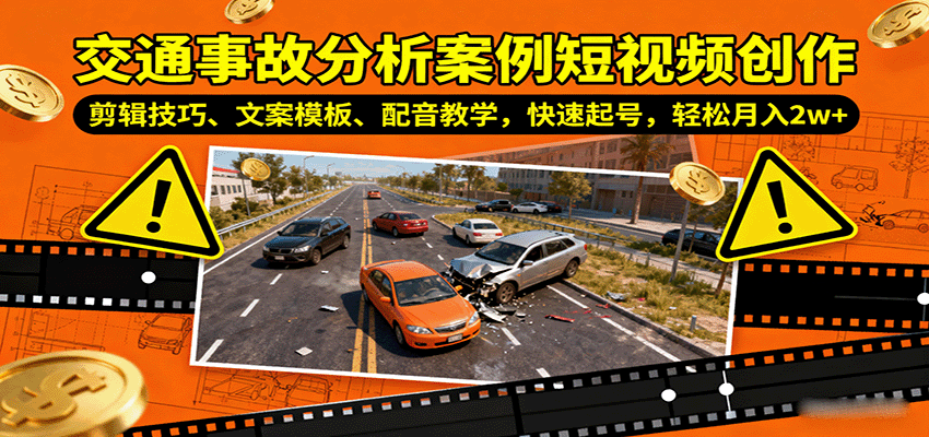交通事故分析案例短视频创作，剪辑技巧、文案模板、配音教学，快速起号，轻松月入2w+|无忧资源社