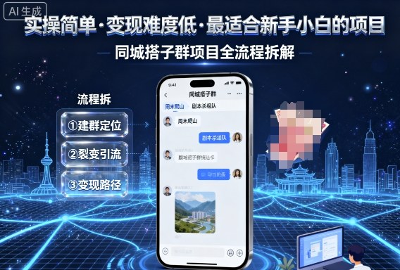 实操简单，变现难度低，最适合新手小白做的项目，每天轻松收入3张，同城搭子群项目全流程拆解|无忧资源社