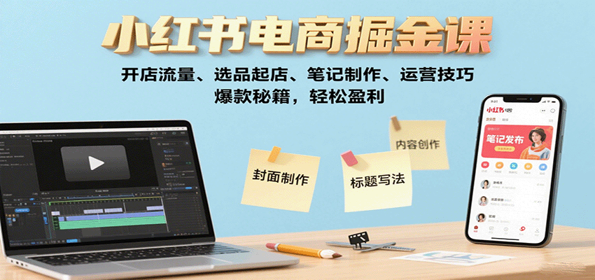 小红书电商掘金课：开店流量、选品起店、笔记制作、运营技巧，爆款秘籍，轻松盈利|无忧资源社