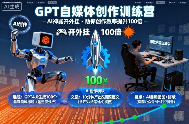 GPT自媒体创作训练营：AI神器开外挂，助你创作效率提升100倍|无忧资源社