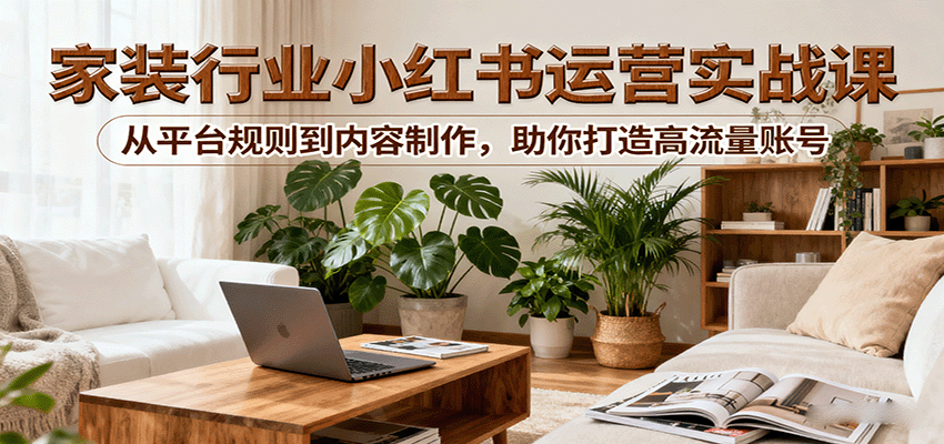 小红书家装行业运营实战课：从平台规则到内容制作，助你打造高流量账号|无忧资源社