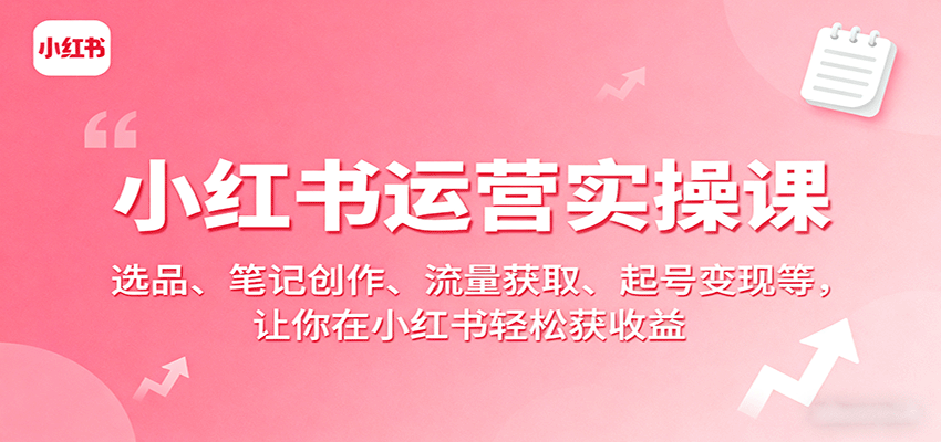 小红书运营实操课：选品、笔记创作、流量获取、起号变现等，让你在小红书轻松获收益|无忧资源社