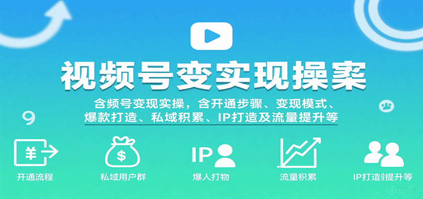 视频号变现实操，含开通步骤、变现模式、爆款打造、私域积累、IP打造及流量提升等|无忧资源社