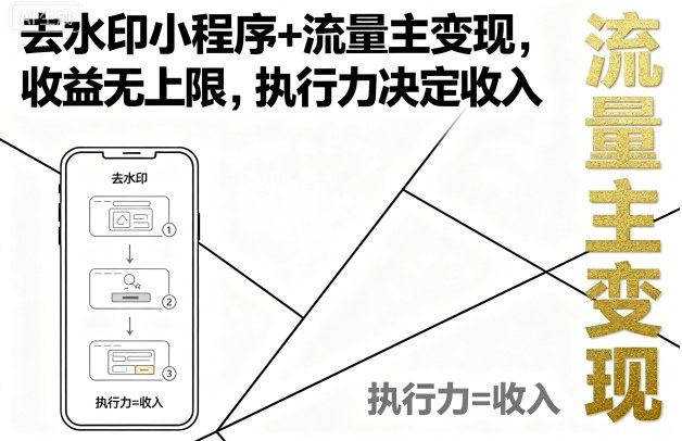 去水印小程序+流量主变现，收益无上限，执行力决定收入|无忧资源社