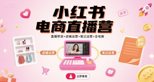 小红书电商直播营，直播带货+店铺运营+笔记运营=全电商|无忧资源社
