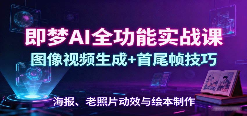 即梦AI全功能实战课：图像视频生成+首尾帧技巧，海报、老照片动效与绘本制作|无忧资源社