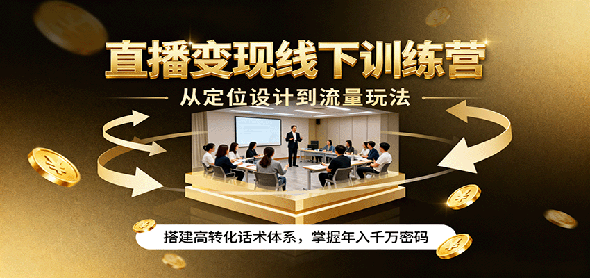 直播变现线下训练营,从定位设计到流量玩法,搭建高转化话术体系,掌握年入千万密码|无忧资源社