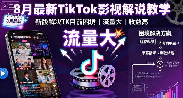 8月最新TikTok影视解说教学，新版解决TK目前困境，流量大，收益高|无忧资源社