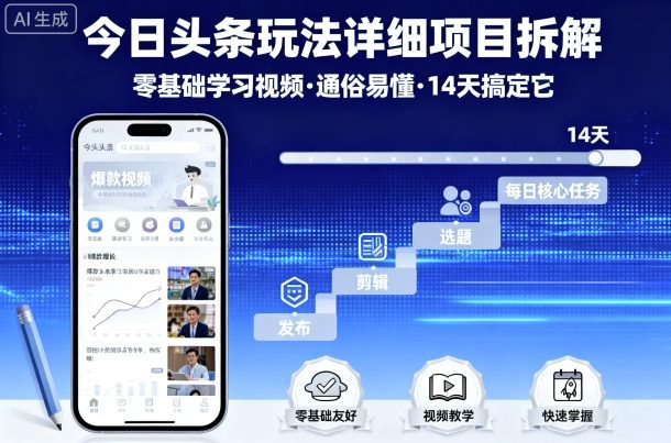 今日头条玩法详细项目拆解，零基础学习视频 通俗易懂 14天搞定它|无忧资源社