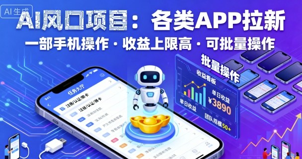 AI风口项目，各类APP拉新，一部手机就可以操作，收益上限高，可批量操作|无忧资源社