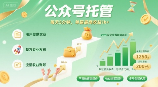 【公众号托管 】我提供文章，你发布，每天5分钟，单篇最高收益1k+【揭秘】|无忧资源社